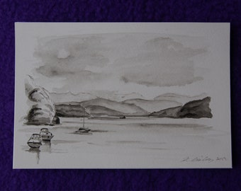 Watercolour Sketch of Lake Windermere