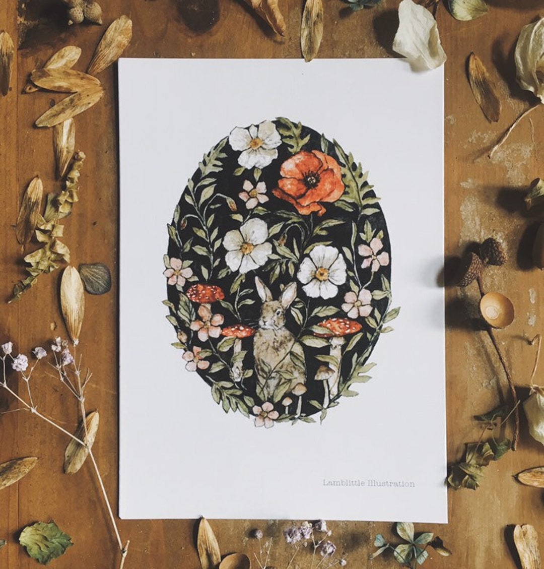 A5 Rabbit Wild Floral Rabbit A5 Illustration Print - Etsy