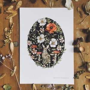 Wildes Blumen Kaninchen A5 Illustration Print