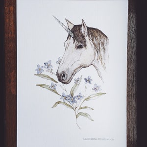 Wildflower Unicorn A5 Illustration Print