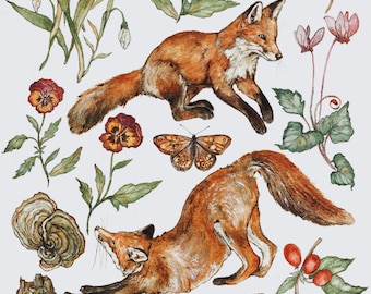 Playful Foxes Illustration Print