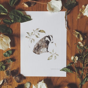 Meadow Badger A6 Illustration Print