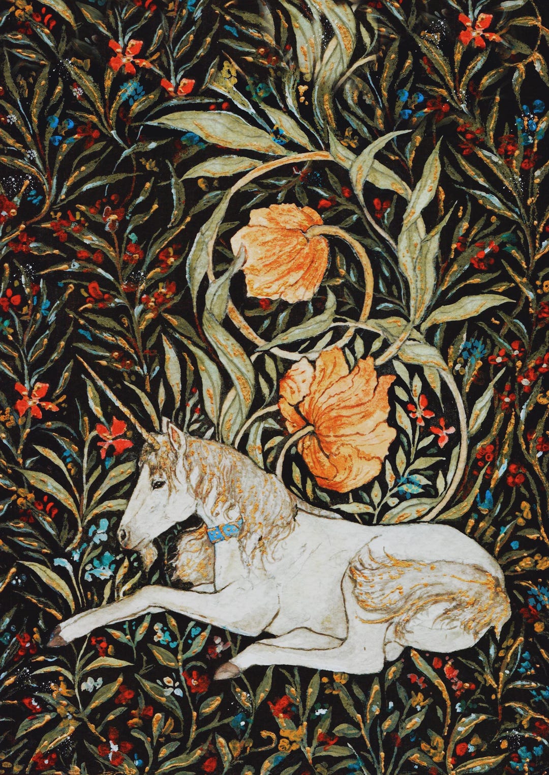 The Unicorn Rests in the Garden Illustration Print - Etsy