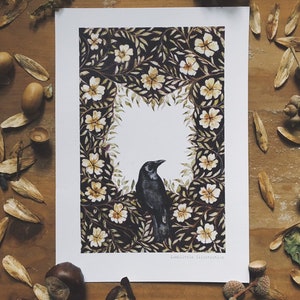 Crow In Vines A5 Illustration Print