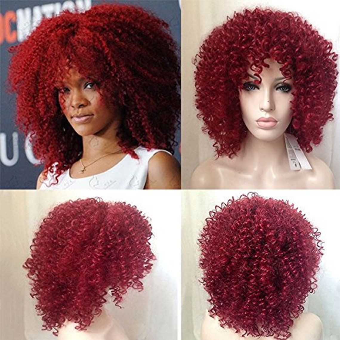 Red Burgundy Afro Wigs Short Kinky Curly Full Wigs Red | Etsy