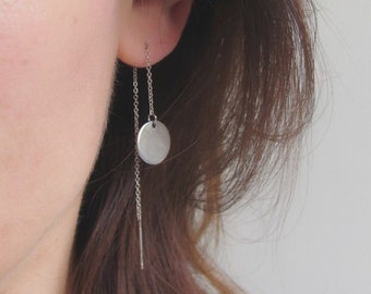 Threader earrings, disc threaders, disc earrings, circle threaders, surgical steel earrings,  minimalist, hypoallergenic