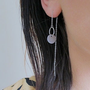 Circle threaders, threader earrings, stainless steel, disc earrings, infinity earrings, surgical steel earrings, double piercing earrings