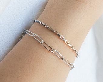 Set van twee armbanden, paperclip ketting armband, chirurgische stalen armbanden, roestvrij stalen armbanden, voor haar, voor hem