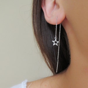 Brincos de rosca estrela, brincos de corrente, brincos de aço inoxidável, brincos de estrela, aço cirúrgico 316L, brincos de piercing duplo