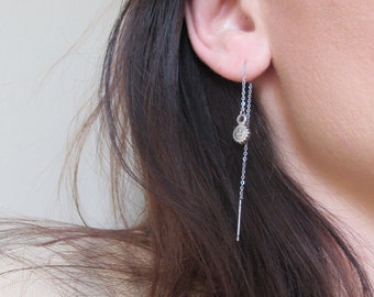 Threader earrings, sun earrings, double piercing earrings, surgical steel earrings, stainless steel earrings, chain earrings
