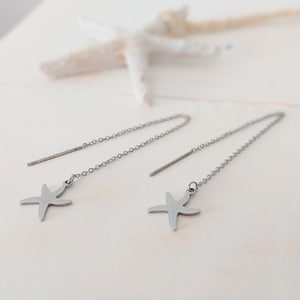 Sea star threaders, chain threaders, starfish earrings, sea star threaders, surgical steel 316L, stainless steel, minimalist, hypoallergenic