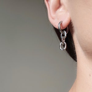 Orecchini a cerchio Huggie con catena, orecchini a cerchio in acciaio chirurgico, orecchini a cerchio, orecchini a cerchio in acciaio inossidabile, Kpop, ipoallergenici