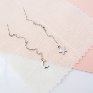 Orecchini stella e luna, orecchini a mezzaluna, orecchini infila, orecchini a catena, orecchini in acciaio inossidabile, acciaio chirurgico 316L, minimalista