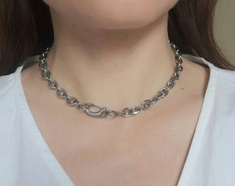 Collier de chaîne chunky, choker de chaîne, choker en acier chirurgical, collier de chaîne, bijoux minimalistes, collier de superposition,