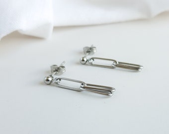 Boucles d’oreilles en chaîne, boucles d’oreilles en chaîne de trombone, boucles d’oreilles en chute, chaîne de base, boucles d’oreilles en acier inoxydable, acier chirurgical 316L, minimaliste