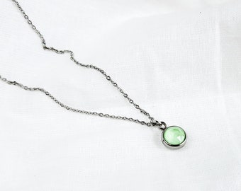 Groene kristallen ketting, chirurgische stalen ketting, ketting ketting, gelaagde ketting, minimalistische ketting, gelaagde ketting