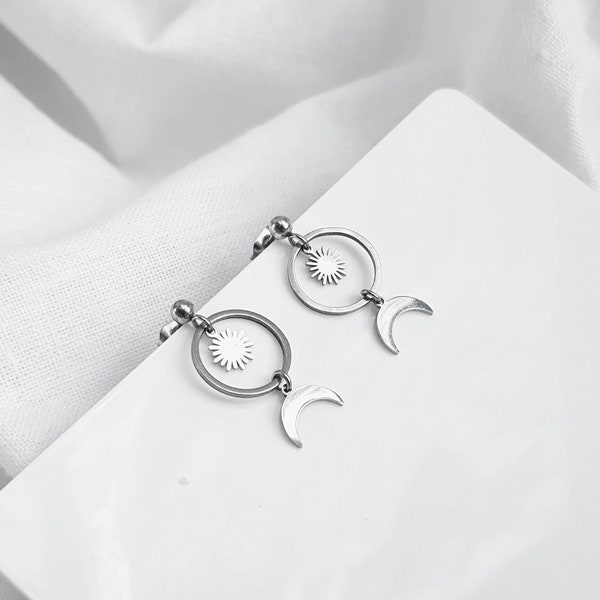 Moon earrings, cresent moon earrings, threader earrings, stainless steel earrings, surgical steel earrings, double piercing earrings, gift