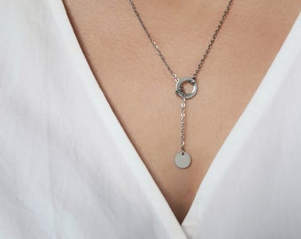 Disc ketting, chirurgische stalen ketting, ketting ketting, gelaagde ketting, minimalistische ketting, gelaagde ketting