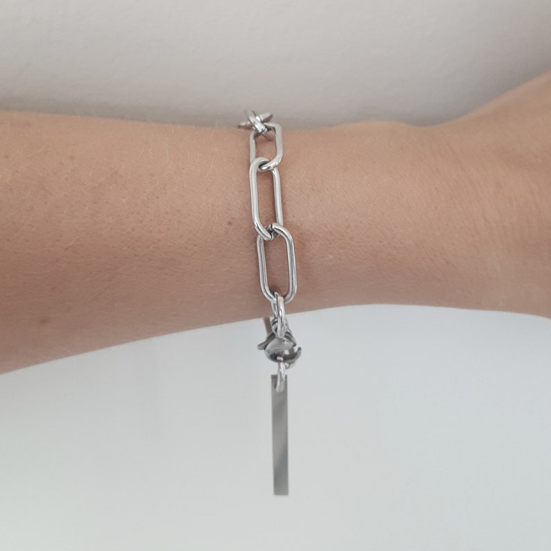 Bracelet chaîne avec barre, bracelet en acier chirurgical pour peaux sensibles, bracelet chaîne volumineux, bracelet unisexe image 4