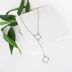 Chain necklace, square necklace, lariat necklace, surgical steel necklace, geometric necklace , best gift, hypoallergenic