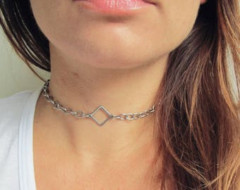 Ketting choker rhombus choker, RVS choker, dikke ketting choker, vierkante choker, minimalistische sieraden, een geschenk,