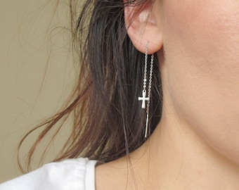 Cross earrings, threader earrings, chain earrings, drop earrings, stainless steel earrings, surgical steel earrings, dainty jewelry