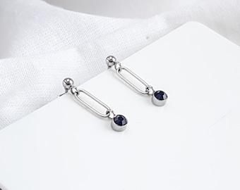 Boucles d’oreilles noires, boucles d’oreilles en chaîne trombone, boucles d’oreilles goutte à goutte, chaîne d’agrafe, boucles d’oreilles en acier inoxydable, acier chirurgical 316L, minimaliste