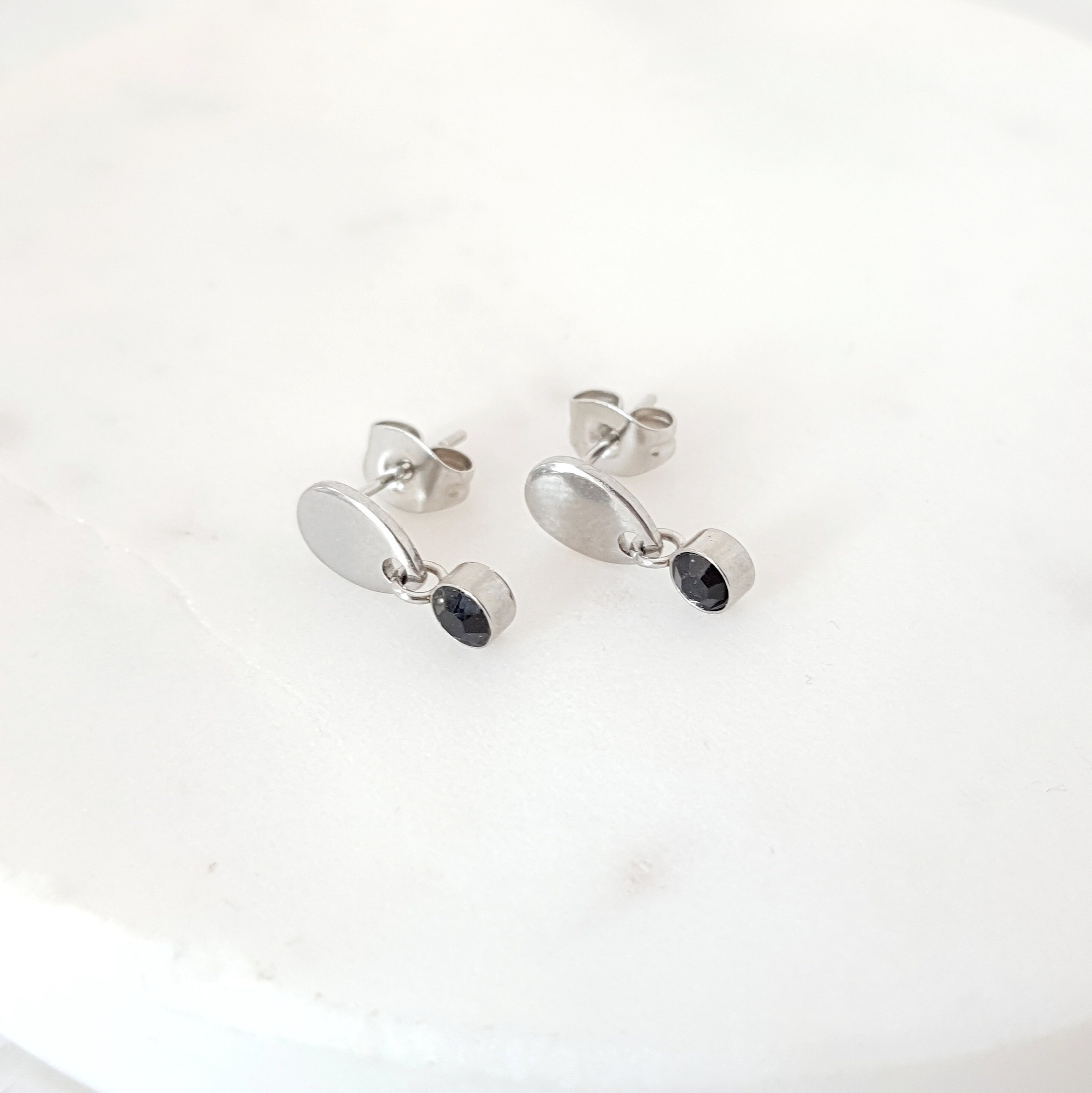 Black Crystal Earrings Surgical Steel Earrings Charms Etsy