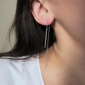Bar earrings, threader earrings, chain earrings, long earrings, stainless steel earrings, surgical steel 316L, double piercing earrings