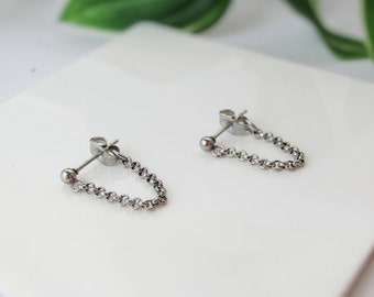 Stainless steel earrings, chain earrings, double sided earrings, threader earrings, chain ear jackets, 316L, minimalist earrings