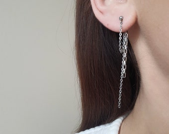 Chain earrings, stainless steel earrings, chain ear jackets, double sided earrings, surgical steel earrings, hypoallergenic