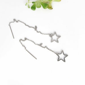 Threader earrings, star threaders, chain earrings, stainless steel earrings, star earrings, surgical steel 316L, minimalist, hypoallergenic