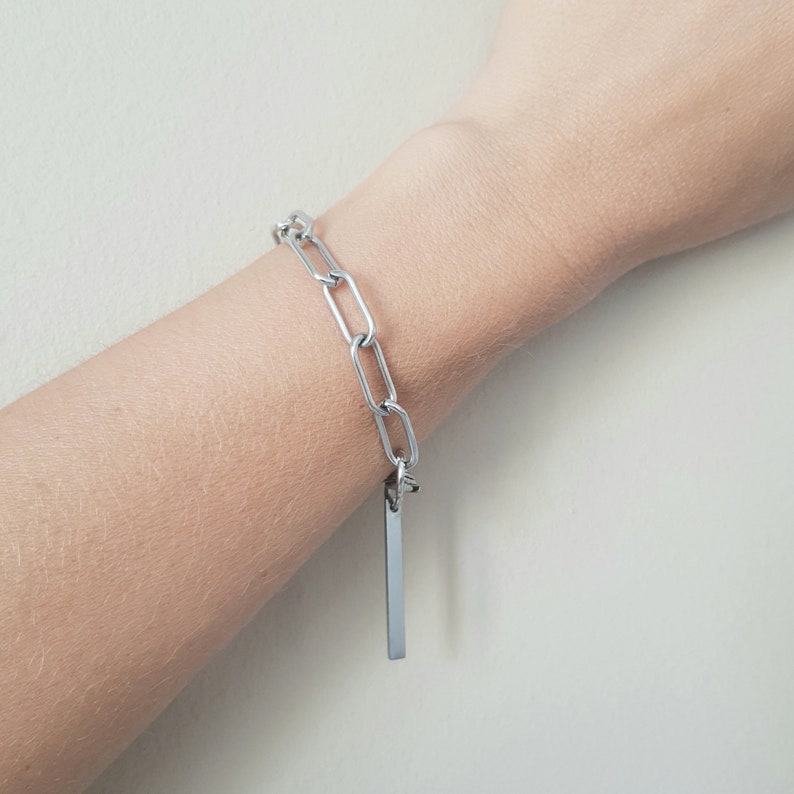 Bracelet chaîne avec barre, bracelet en acier chirurgical pour peaux sensibles, bracelet chaîne volumineux, bracelet unisexe image 3
