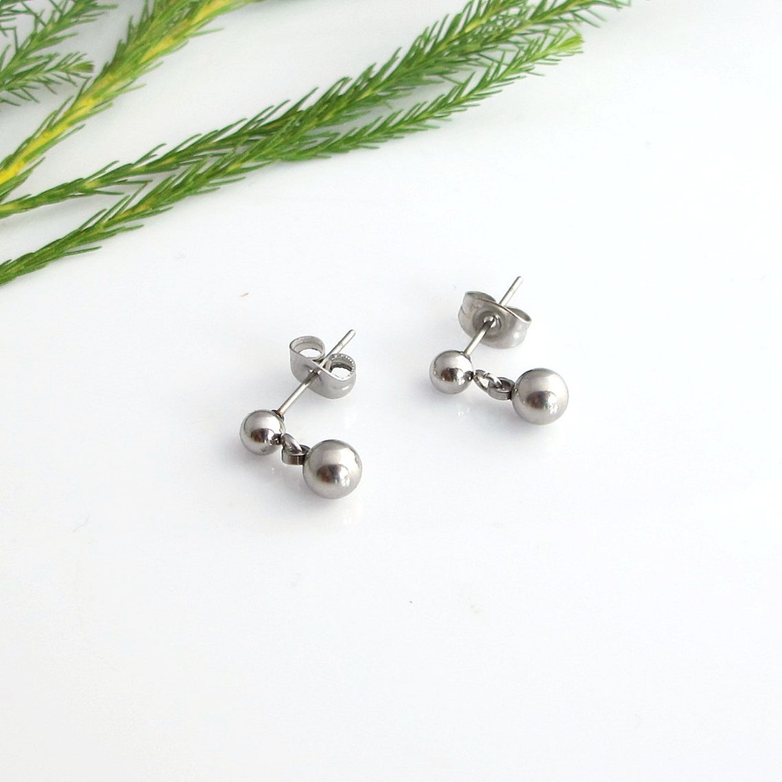 Stainless Steel Ball Earrings Stud Earrings Minimalist Etsy