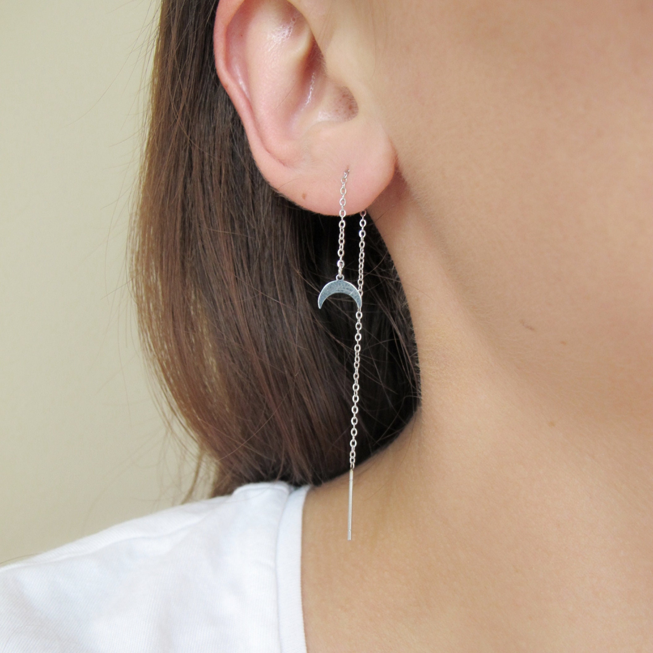 Moon threader earrings cresent earrings threaders stainless Etsy