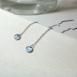 Disc threader earrings, surgical steel earrings, stainless steel earrings, chain earrings, a gift