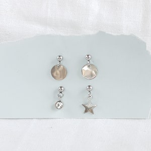 Stud earrings set, set of earrings, star earrings, crystal earrings, disc earrings,surgical steel earrings, stainless steel