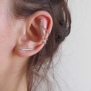 Triple Chain Bungelenoorbellen, dubbelzijdige oorbellen, roestvrijstalen oorbellen, kettingoorbellen, chirurgisch staal, hypoallergeen, een geschenk afbeelding 6
