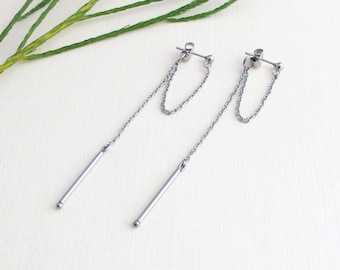 Threader earrings, stainless steel earrings, chain earrings, double sided earrings, surgical steel 316L, minimalist earrings, hypoallergenic