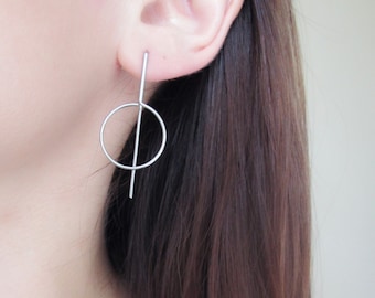 Hoop earrings, circle drop earrings, stainless steel earrings, geometric earrings, surgical steel 316L, minimalist jewelry, a gift