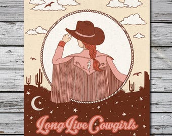 Vive les cow-girls, impression d'art, décoration western, art cow-girl, western, country girl