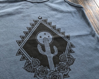 Camiseta sin mangas con estampado de flores y cactus, camiseta sin mangas estampada, camiseta sin mangas estilo suroeste, camiseta sin mangas estilo nadador, camiseta sin mangas para entrenar