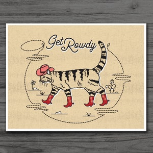 Get Rowdy Cowboy Cat Note Card, Western Cat Stationary, Funny Cat Cards, Cat Lover Gift, All Occasion Blank Greeting Cards, Blank Note Cards