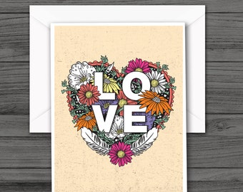 Carte de correspondance fleur d'amour, carte d'amour, cartes de voeux vierges toutes occasions, cartes de correspondance vierges
