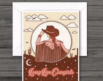 Vive les cow-girls, cartes de correspondance, cartes western, carte de voeux cow-girl, western, country girl