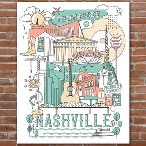 Nashville TN City Art Print, Tennessee Travel Poster, Music Art Gift, Music City Home Decor, Country Music City Art, Grand Ole Opry,