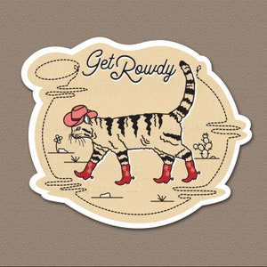 Get Rowdy Cowboy Cat Sticker, Cat Vinyl Sticker, Cat Lover Gift, Wild West Decal, Country Western Cat