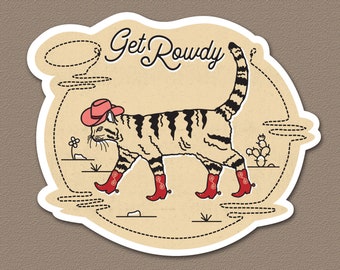 Sticker chat cowboy turbulent, vinyle autocollant chat, cadeau pour amoureux des chats, sticker Far West, chat de l'ouest du pays