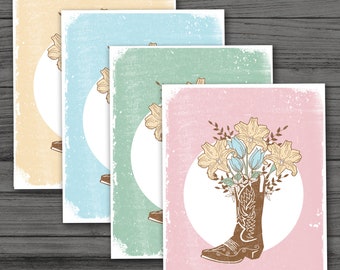 Cowboy Boots with Flowers Note Cards, Country Western Cards, All Occasion Blank Greeting Cards, Blank Note Cards