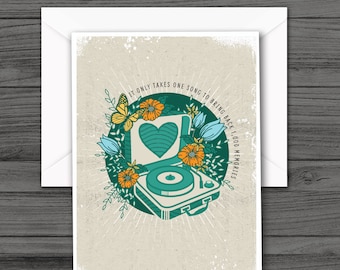 Tourne-disque avec fleurs, citations inspirantes, cartes de vœux vierges toutes occasions, cartes de correspondance vierges